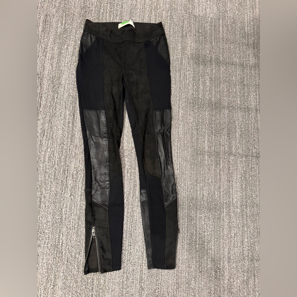 Anthropologie black leggings with faux leather patching size 24